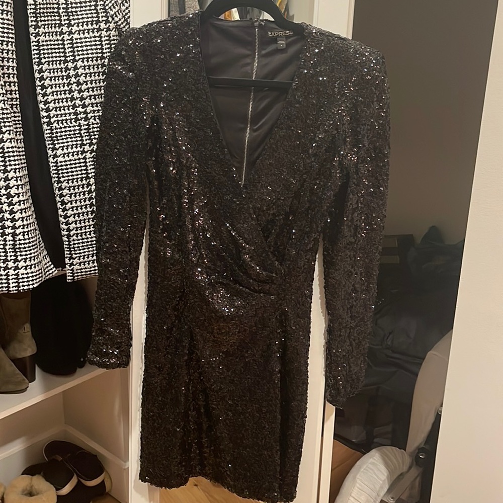 Express black sequins dress